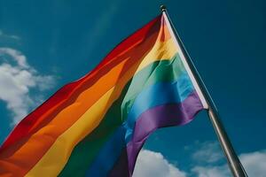 ein Regenbogen Flagge winken im das Wind foto