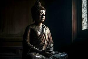 ein golden Statue von ein Buddha im Tempel foto