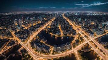 beschwingt Stadt Beleuchtung beim Nacht. ai generiert. foto