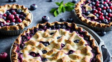 rustikal Blaubeere Kuchen mit ein golden Kruste. ai generiert. foto