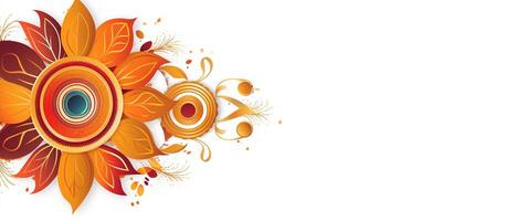 Illustration von Diwali Festival Diya Lampe mit Rangoli beim das Unterseite. ai generiert. foto