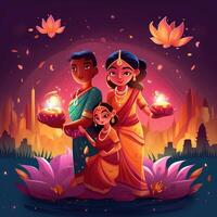 Illustration von Diwali Festival Diya Lampe mit Rangoli beim das Unterseite. ai generiert. foto