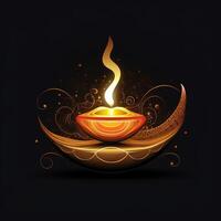 Illustration von Diwali Festival Diya Lampe mit Rangoli beim das Unterseite. ai generiert. foto