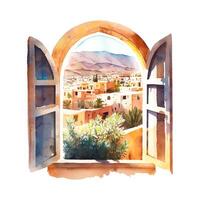 ai generiert Aussicht von das Fenster von das malerisch Landschaft im Marokko Afrika foto