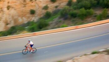 Berg Radfahren Abenteuer einer Mann Reise zu Freiheit und Erfolg generiert durch ai foto