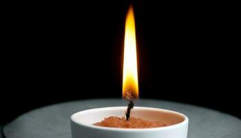 glühend Kerze leuchtet still Szene, symbolisieren Spiritualität und Harmonie generiert durch ai foto
