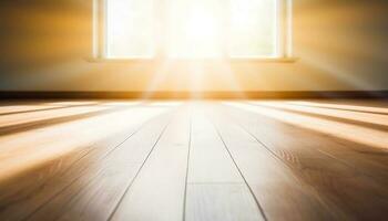 hell Sonnenlicht leuchtet modern Hartholz Bodenbelag im ein leeren Wohnung generiert durch ai foto
