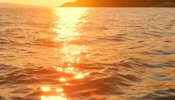 beschwingt Sonnenuntergang Über still Wasser, ein idyllisch Sommer- Szene generiert durch ai foto