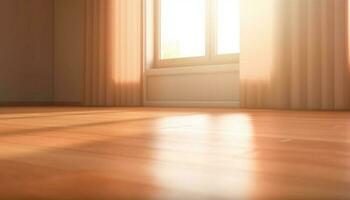 modern Wohnung mit elegant Hartholz Bodenbelag und natürlich Sonnenlicht generiert durch ai foto