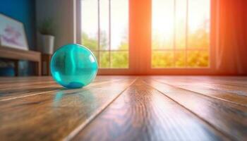transparent Kugel spiegelt modern Zuhause Innere Design mit Natur Hintergrund generiert durch ai foto