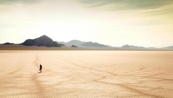 einer Person Wandern im still Berg Landschaft, genießen Einsamkeit generiert durch ai foto