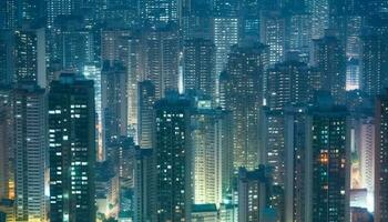 beleuchtet Wolkenkratzer Licht oben das modern Stadt Horizont beim Dämmerung generiert durch ai foto