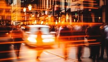 verschwommen Bewegung von Stadt Leben, der Verkehr eilen Stunde, Transport Menge generiert durch ai foto