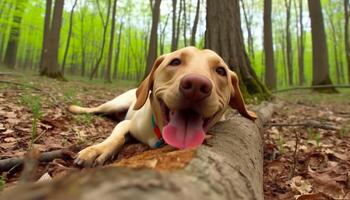 reinrassig Retriever Sitzung im Grün Wald, spielerisch und süß Hündchen generiert durch ai foto