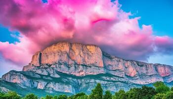 majestätisch Berg Bereich, Panorama- Sicht, Schönheit im Natur Landschaft generiert durch ai foto