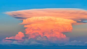 beschwingt Sonnenuntergang Himmel, flauschige Wolken, still Szene, Natur Schönheit generiert durch ai foto