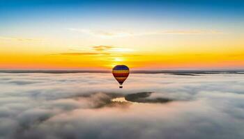beschwingt heiß Luft Ballon steigt an Mitte Luft, präsentieren still Landschaft generiert durch ai foto
