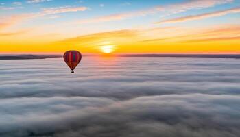 heiß Luft Ballon Abenteuer, fliegend hoch über Berg Landschaften generiert durch ai foto