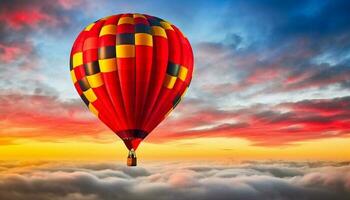 Abenteuer im das Himmel heiß Luft Ballon fliegend Über Berge generiert durch ai foto
