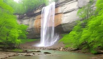 glatt Wasser fließend Über Felsen im still Wald Landschaft generiert durch ai foto