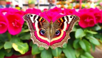 beschwingt Schmetterling Flügel im multi farbig Schönheit, Fokus auf Vordergrund generiert durch ai foto