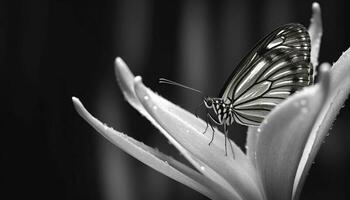 Schönheit im Natur Schmetterling Bestäubung auf nass Blume Blütenblatt generiert durch ai foto