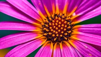 beschwingt Gerbera Gänseblümchen Blüte, schließen hoch, präsentieren Rosa und Gelb Blütenblätter generiert durch ai foto