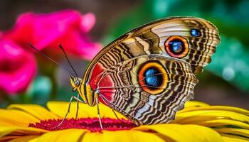 beschwingt Schmetterling bestäubt Single Blume im tropisch Regenwald Schönheit generiert durch ai foto