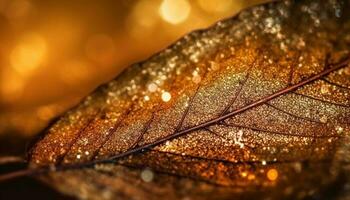 beschwingt Herbst Blätter reflektieren im Tau Tropfen, Natur Dekoration generiert durch ai foto