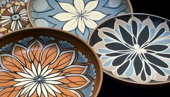 Blumen- Muster, aufwendig Design, einheimisch Kultur, multi farbig Mosaik Schönheit generiert durch ai foto