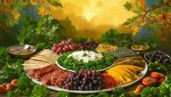 frisch Gourmet Salat mit multi farbig Beeren und organisch Gemüse generiert durch ai foto