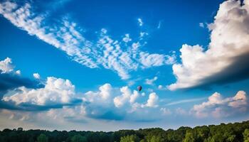 fliegend hoch im das Himmel, erleben das ultimativ Freiheit generiert durch ai foto