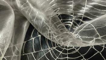 transparent Nylon Netz fängt Tau auf Spinne Netz im Natur generiert durch ai foto