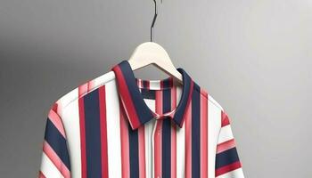 gestreift Hemd hängend auf Kleiderbügel im modern Boutique Geschäft generiert durch ai foto