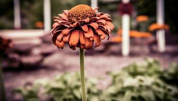 organisch Sonnenblumen und Chrysanthemen schmücken das Bauernhof hölzern Tabelle generiert durch ai foto