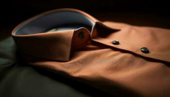 elegant gestreift passen Jacke, Taste Nieder Shirt, gebunden Knoten, modern generiert durch ai foto
