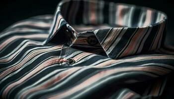 elegant gestreift Seide Halstuch gebunden Knoten zum modern Geschäft Kleidung generiert durch ai foto