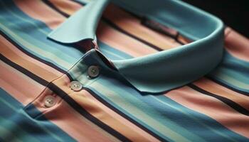 Blau gestreift Taste Nieder Shirt, ein modern Geschäft Eleganz generiert durch ai foto
