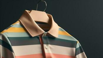 modern Männer gestreift Shirt, elegant Design zum formal und beiläufig tragen generiert durch ai foto