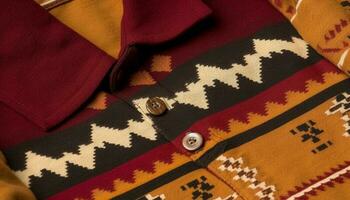 gewebte Wolle Textil- Kleidungsstück mit multi farbig gestreift Muster Dekoration generiert durch ai foto