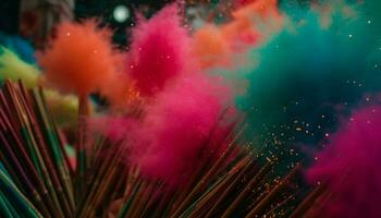 explosiv Feier von beschwingt Farben im futuristisch beleuchtet Hintergrund generiert durch ai foto