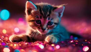 ein charmant, spielerisch Kätzchen mit Sanft Pelz und hell Augen generiert durch ai foto