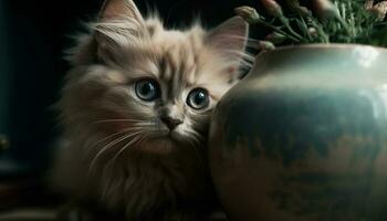 reinrassig persisch Katze starren mit spielerisch Gelb Augen im Natur generiert durch ai foto