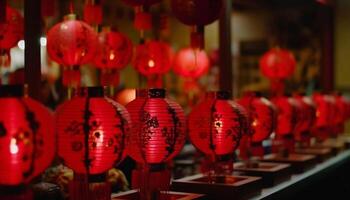 Chinesisch Laternen erleuchten traditionell Festival, symbolisieren Spiritualität und Glück generiert durch ai foto