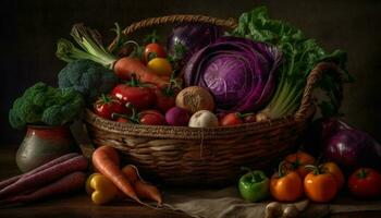 frisch organisch Gemüse Salat mit multi farbig Glocke Pfeffer und Tomaten generiert durch ai foto
