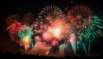 explosiv Feuerwerk Anzeige entzündet sich Freude beim traditionell Juli Feier Veranstaltung generiert durch ai foto