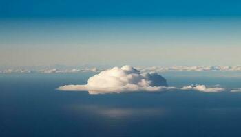 hoch oben im das Stratosphäre, ein Flugzeug fliegt Über schneebedeckt Berge generiert durch ai foto