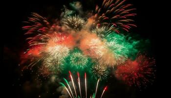 explosiv Feuerwerk Licht oben das Nacht Himmel im beschwingt Feier generiert durch ai foto