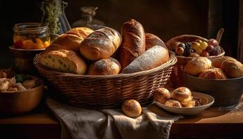 Französisch Gourmet Bagel mit organisch ganze Weizen Mehl und Fleisch generiert durch ai foto