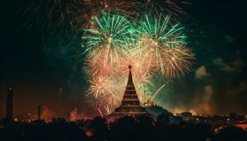 Feuerwerk entzünden das Nacht Himmel im beschwingt Feier von Kultur generiert durch ai foto